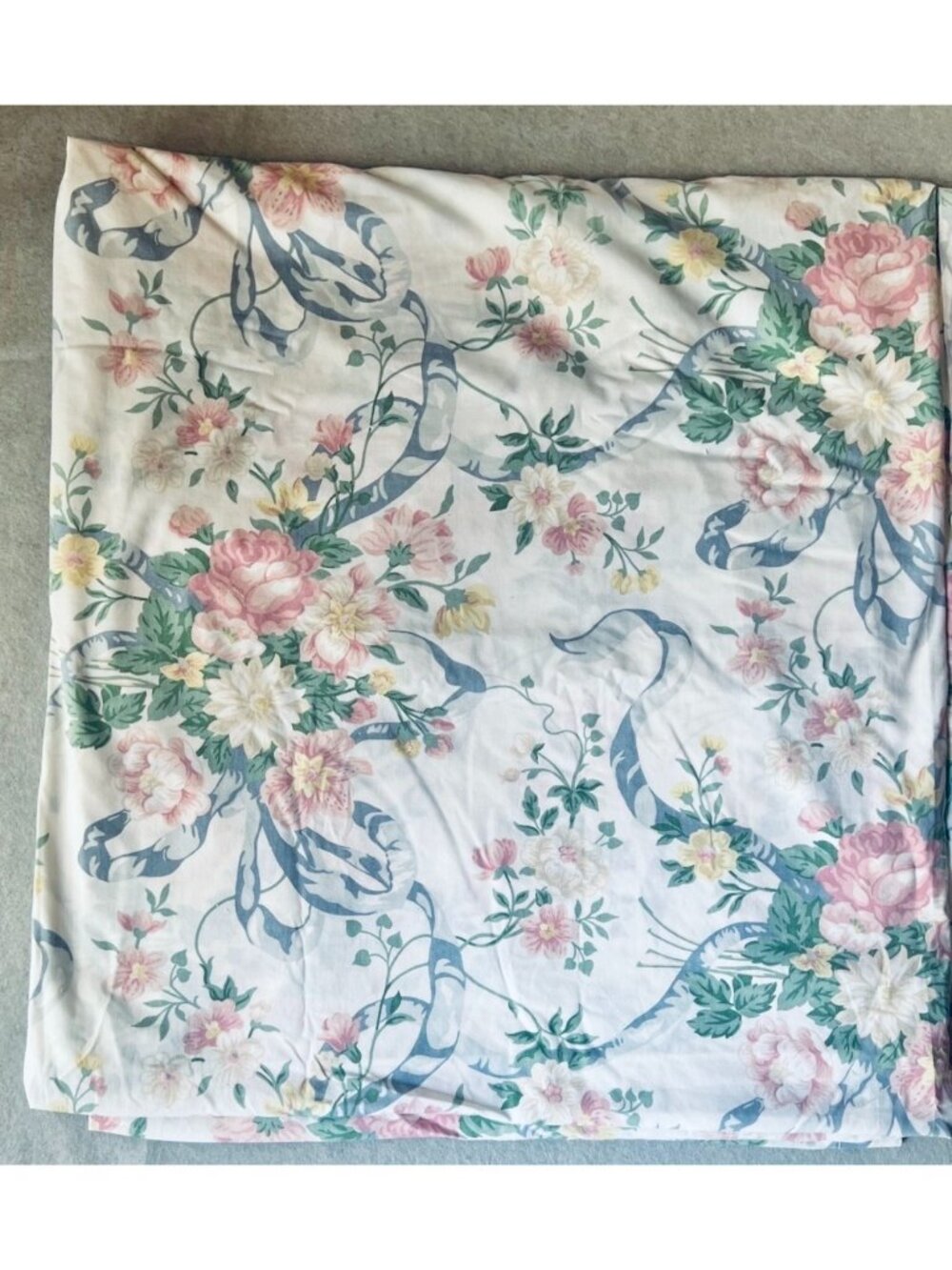 Cannon King-Size Flat Sheet Pink Yellow Blue Bows VTG Cottage Core Country 1980s - Picture 6 of 6